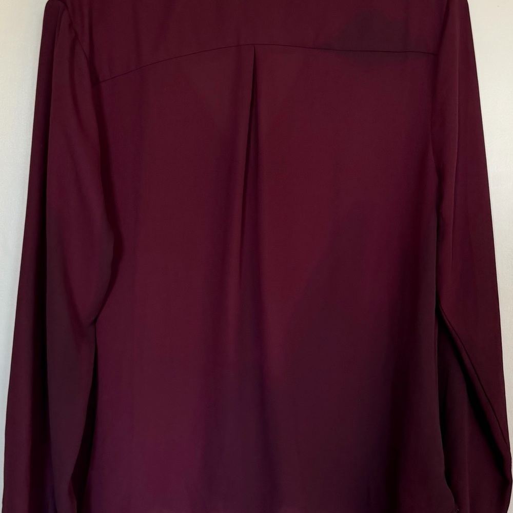 Kismet Burgundy Surplice Wrap Blouse Large Flowy Long Sleeve Career Top Size L - Picture 3 of 8